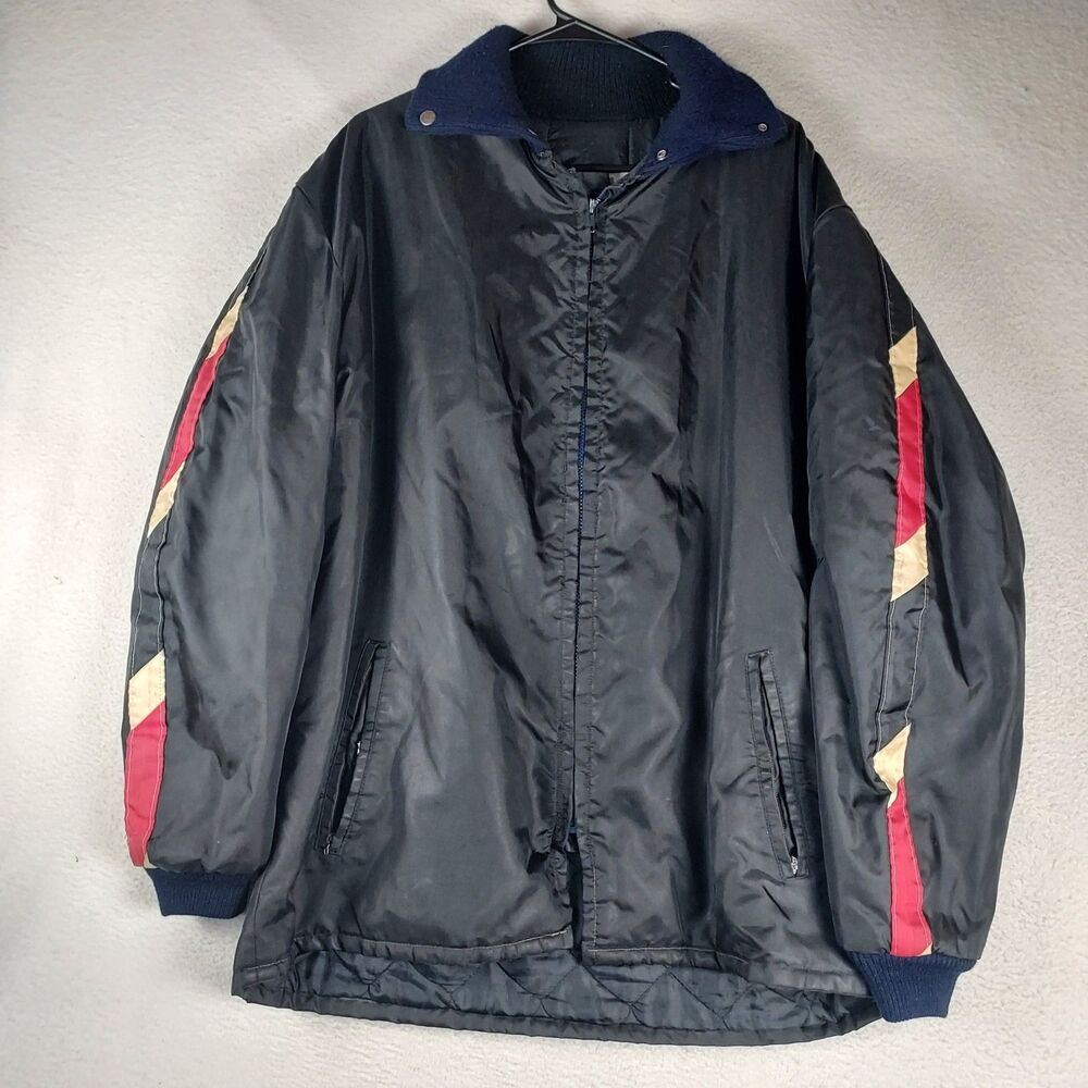 Midwest Vintage Ski Jacket Mens XL Black Red Stripe Snap Collar 80s